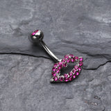 Detail View 2 of Glamour Sexy Lips Belly Button Ring-Fuchsia