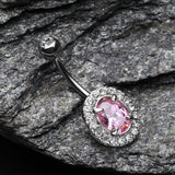 Detail View 2 of Grand Sparkle Prong Gem Belly Button Ring-Clear Gem/Pink