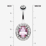 Detail View 1 of Grand Sparkle Prong Gem Belly Button Ring-Clear Gem/Pink