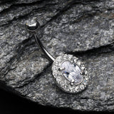 Detail View 2 of Grand Sparkle Prong Gem Belly Button Ring-Clear Gem