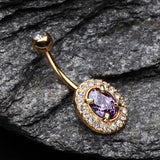 Detail View 2 of Golden Sparkle Prong Gem Belly Button Ring-Clear Gem/Purple