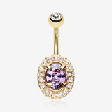 Golden Sparkle Prong Gem Belly Button Ring-Clear Gem/Purple