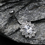 Detail View 2 of Flower Dazzle Sparkle Belly Button Ring-Clear Gem