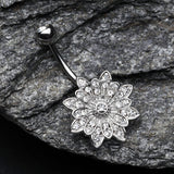 Detail View 2 of Flower Enchant Belly Button Ring -Clear Gem