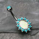 Detail View 2 of Elegant Opal Turquoise Belly Button Ring-Turquoise/White