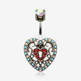 Vintage Boho Filigree Heart Lock Belly Button Ring