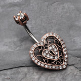 Detail View 2 of Vintage Boho Filigree Heart Lock Belly Button Ring-Copper/Clear
