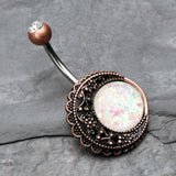 Detail View 2 of Vintage Boho Filigree Moon Opal Belly Button Ring-Copper/Clear/White