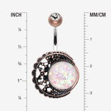 Detail View 1 of Vintage Boho Filigree Moon Opal Belly Button Ring-Copper/Clear/White
