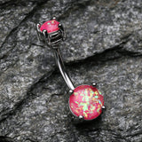 Detail View 2 of Opal Sparkle Prong Set Belly Button Ring-Pink