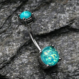 Detail View 2 of Opal Sparkle Prong Set Belly Button Ring-Teal