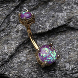 Detail View 2 of Golden Opal Sparkle Prong Set Belly Button Ring-Purple