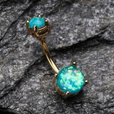 Detail View 2 of Golden Opal Sparkle Prong Set Belly Button Ring-Teal