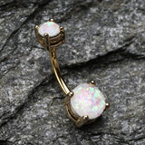 Detail View 2 of Golden Opal Sparkle Prong Set Belly Button Ring-White