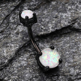 Detail View 2 of Colorline Opal Sparkle Prong Set Belly Button Ring-Black/White