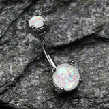 Detail View 2 of Opal Sparkle Prong Set Belly Button Ring-White