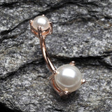Detail View 2 of Rose Gold Pearlescent Shine Prong Set Belly Button Ring-White