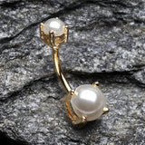 Detail View 2 of Golden Pearlescent Shine Prong Set Belly Button Ring-White