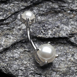 Detail View 2 of Pearlescent Shine Prong Set Belly Button Ring-White