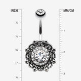 Detail View 1 of Vintage Filigree Flower Multi-Gem Belly Button Ring-Clear Gem