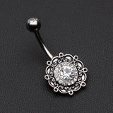 Detail View 2 of Vintage Filigree Flower Multi-Gem Belly Button Ring-Clear Gem