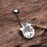 Detail View 2 of Sparkle Glam Kitty Cat Belly Button Ring-Clear Gem