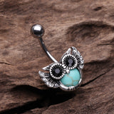 Detail View 2 of Adorable Night Owl Turquoise Belly Button Ring-Turquoise