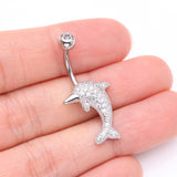 Detail View 3 of Adorable Dolphin Brilliant Sparkle Belly Button Ring-Clear Gem