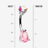 Detail View 1 of Brilliant Bio Tourmaline Sparkle Teardrop Prong Belly Button Ring-Pink/Peach