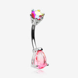 Brilliant Bio Tourmaline Sparkle Teardrop Prong Belly Button Ring-Pink/Peach