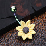 Detail View 2 of Colorline Sunflower Clay Belly Button Ring-Green/Clear