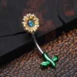 Detail View 2 of Adorable Opalescent Sparkle Sunflower Belly Button Ring-Black