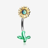 Adorable Opalescent Sparkle Sunflower Belly Button Ring