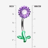 Detail View 1 of Adorable Opalescent Sparkle Sunflower Belly Button Ring-White
