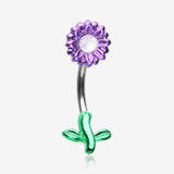 Adorable Opalescent Sparkle Sunflower Belly Button Ring