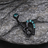 Detail View 2 of Blackline Heart on Heart Belly Ring-Teal