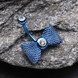 Detail View 2 of Colorline Mesh Bow-Tie Belly Button Ring-Blue/Clear