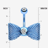 Detail View 1 of Colorline Mesh Bow-Tie Belly Button Ring-Blue/Clear