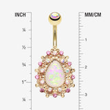Detail View 1 of Golden Eirene Opal Belly Button Ring-Aurora Borealis