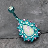 Detail View 2 of Colorline Eirene Opal Belly Button Ring-Teal/Aurora Borealis