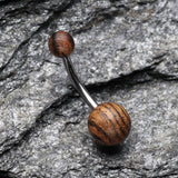 Detail View 2 of Organic Zebra Wood Belly Button Ring-Orange/Brown