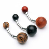 Detail View 3 of Organic Zebra Wood Belly Button Ring-Orange/Brown
