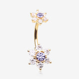 Golden Brilliant Flower Sparkle Belly Button Ring