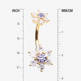 Detail View 1 of Golden Brilliant Flower Sparkle Belly Button Ring-Clear Gem/Tanzanite