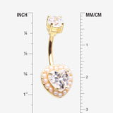 Detail View 1 of Golden Pearlescent Heart Sparkle Belly Button Ring-Clear Gem/White