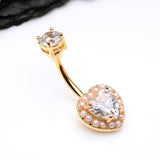 Detail View 2 of Golden Pearlescent Heart Sparkle Belly Button Ring-Clear Gem/White