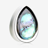 A Pair of White Brass Bali Abalone Inlay Teardrop Double Flared Plug