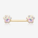A Pair of Golden Sparkle Adorable Paws Nipple Barbell