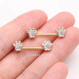Detail View 2 of A Pair of Golden Sparkle Adorable Paws Nipple Barbell-Clear Gem