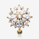 Golden Radiant Flower Multi-Gem Reverse Belly Button Ring-Clear Gem